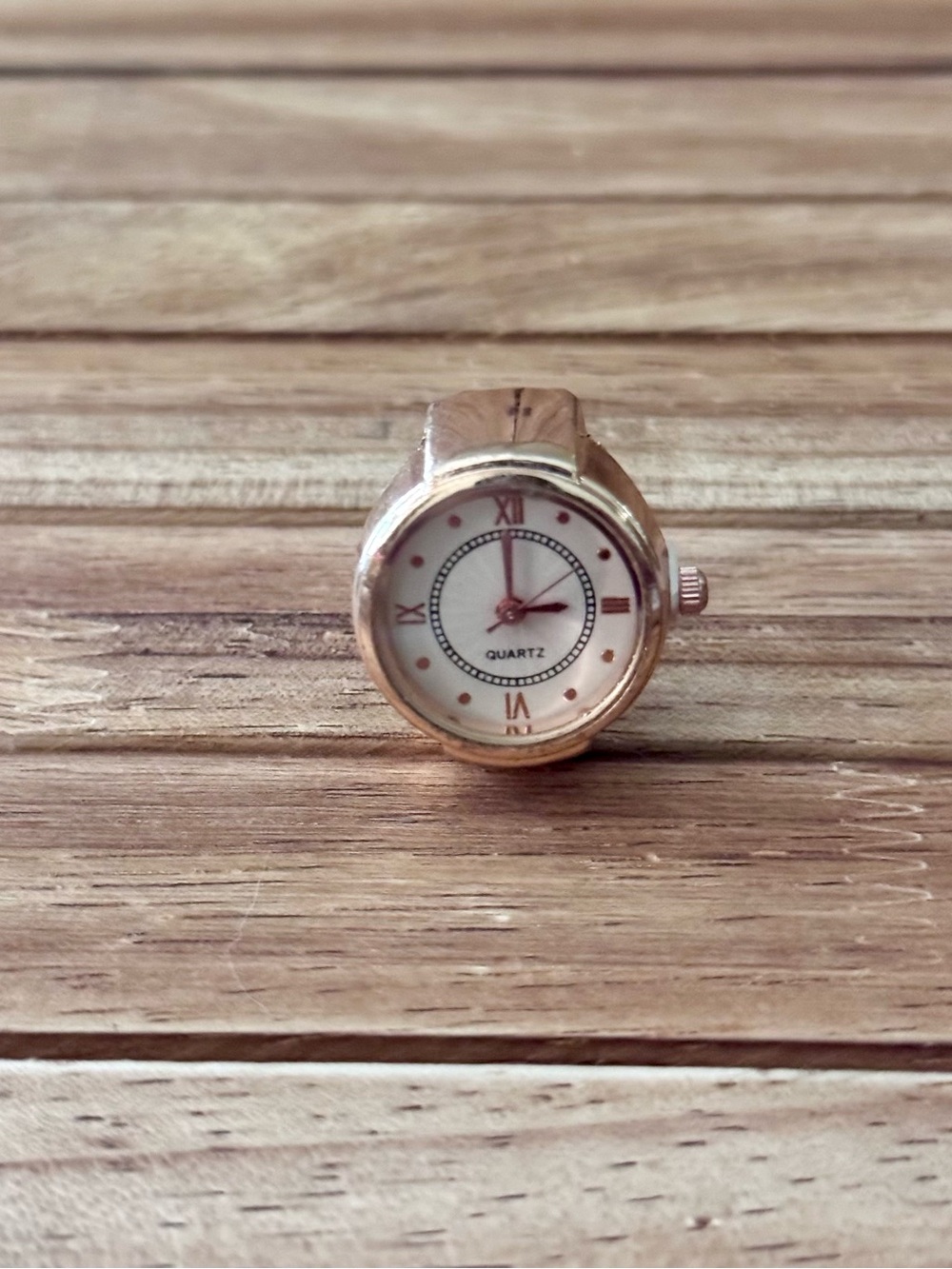 Rose Gold Tone Quartz Ring Watch with White Dial